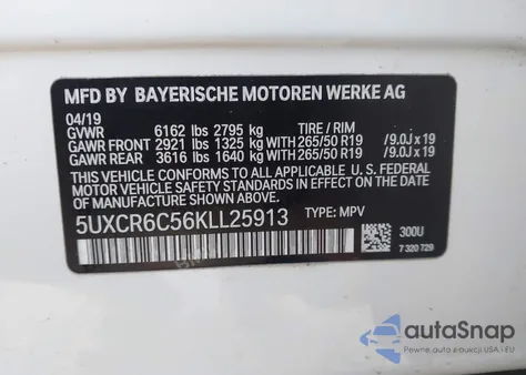 2019 BMW X5 xDrive40I from USA, damaged, VIN 5UXCR6C56KLL25913
